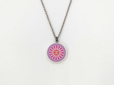 Chanel Vintage Pink and Purple Resin CC Flower Necklace