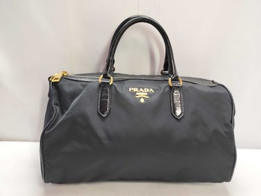 Prada Nylon and Patent Leather Handle Tote Bag – Black, Gold Hardware