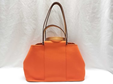 Hermes Cabag Elan Canvas and Leather Orange Tote Bag