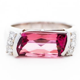 Platinum 4.54ct Tourmaline & .23ctw Diamond Ring, Size 7.25