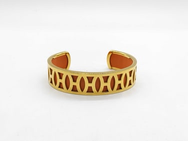 Hermes H Logo Cuff Bracelet Gold Plated with Leather Inlay – Orange
