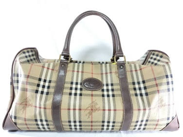 Vintage Burberry Tartan Plaid Canvas Boston Bag