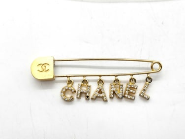 Iconic 2001 Chanel Safety Pin Rhinestone Pave Charm Pin