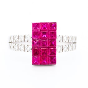 18KWG 1.92ct Ruby & Diamond Cocktail Ring, Size 7.25