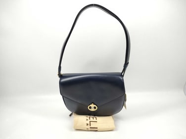 Celine Leather Shoulder Bag Navy with Triomphe Hardware