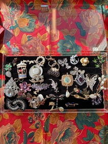 Huge group of costume, jewelry, brooches, vintage, and fun
