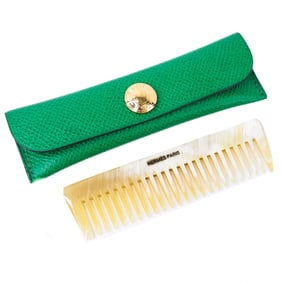 Hermes Comb Buffalo Horn with Green Leather Case