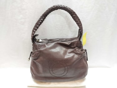 Salvatore Ferragamo Gancini Leather Shoulder Bag Brown