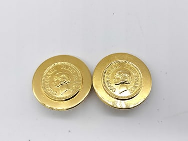 Vintage Chanel Gold Gilt Coin Clip-On Earrings with Box Late 1980s
