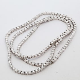 14KWG 10ctw VS-F LG Diamond Tennis Necklace 22"