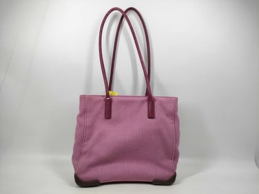 Prada Fabric and Leather Trim Tote Bag Pink Herringbone Weave