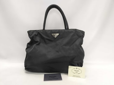 PRADA Nylon Tote Bag Black – Triangle Logo, Top Handle Vintage