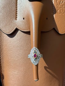 18KYG Vintage Diamond, Ruby, and Sapphire Ring size 6