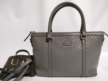 Gucci Gray Leather Microguccissima GG Convertible Satchel