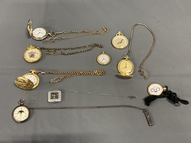 Vintage & Modern Japanese Pocket Watch Lot – 9 Pieces, Mixed Quartz & Mechanical (Alba Moonphase,