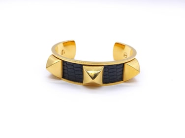 HERMES Vintage Medor Black Leather Bangle Bracelet