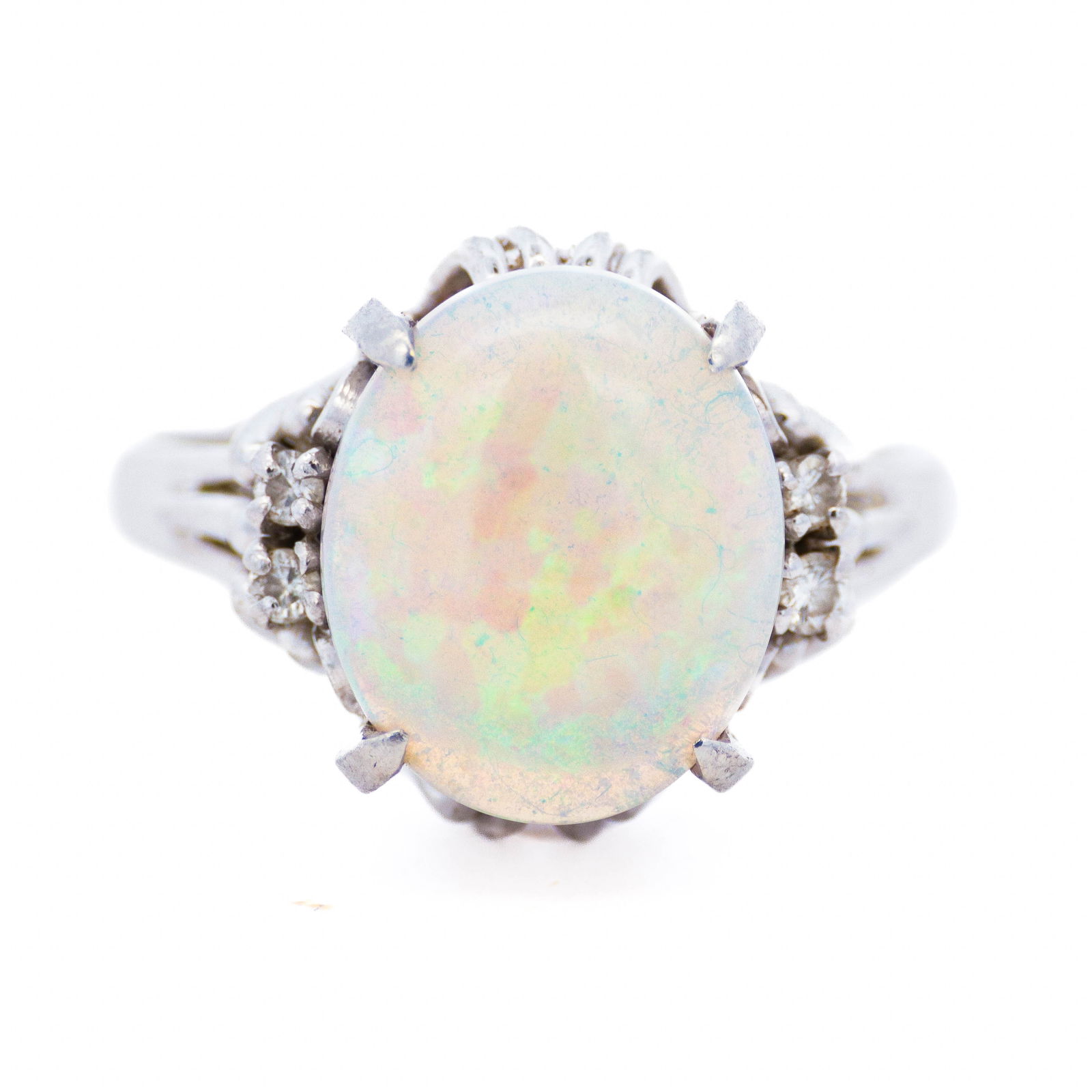 Vintage Platinum 2.41ct Opal & Diamond Ring, Size 6.75 (1 of 4)