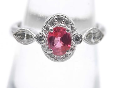 Platinum Pink Tourmaline & Diamond Ring Size 6.25