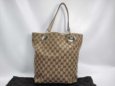 GUCCI GG Canvas Tote Beige & Brown Tote Bag Supreme Monogram