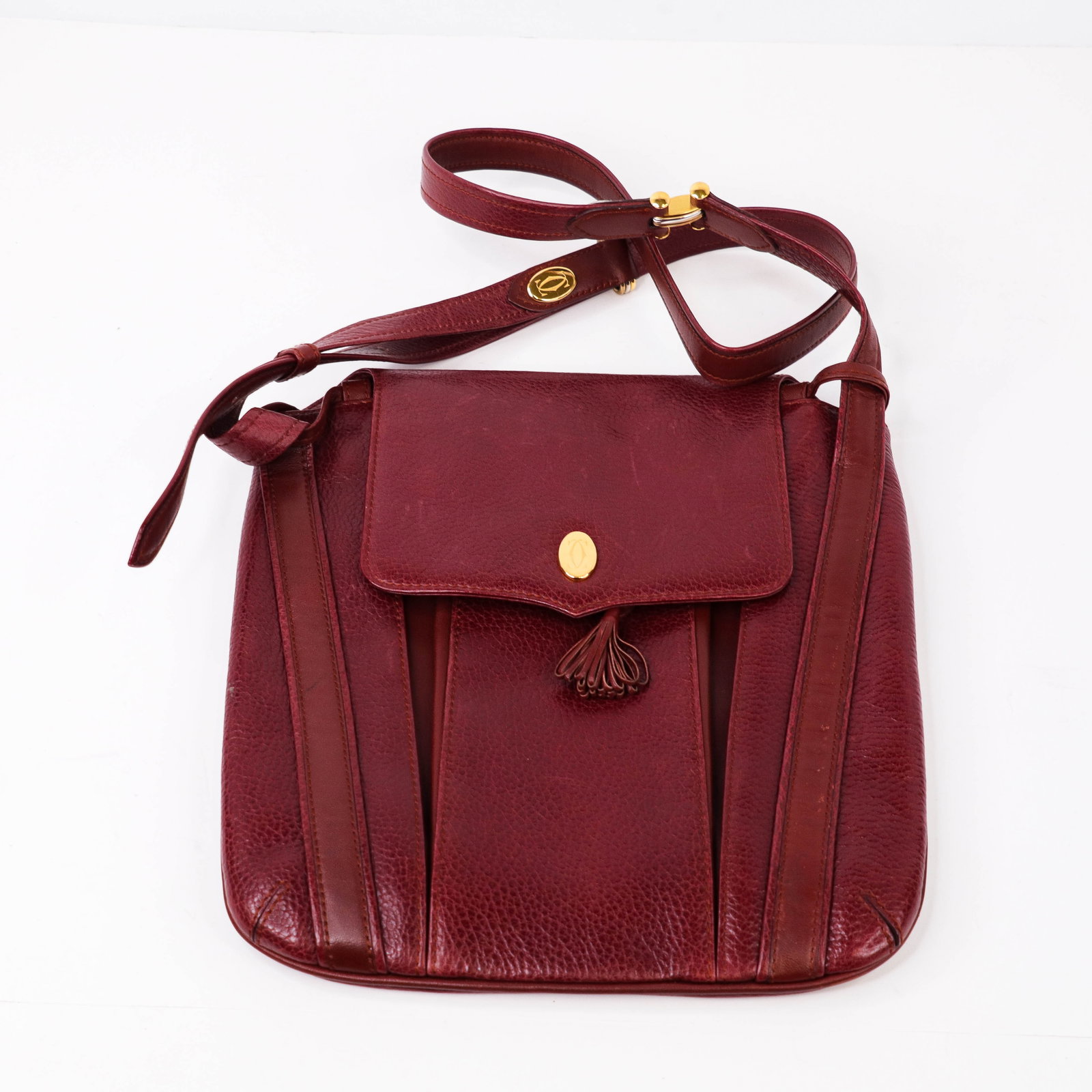 Cartier Bordeaux Calfskin Shoulder Bag Vintage w/ Guarantee Card (1 of 5)