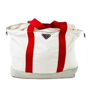 Prada Large Nylon Tessuto Tote Bag – Red Strap Detail