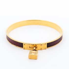 Hermes Kelly Bangle Gold Plated with Leather Inlay
