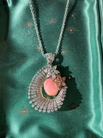 Important 18KWG/RG Natural Conch Pearl with Pink and White Diamond Enhancer Pendant 18"
