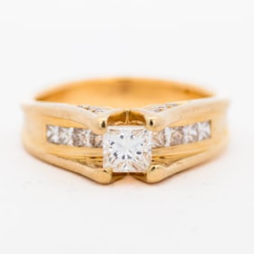 14K Yellow Gold .80ctw Princess Cut Diamond Engagement Ring, 6.5