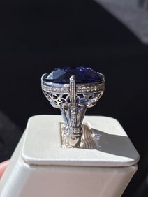 18KWG (4A Grade) 35.24ct "Old D Block" Tanzanite and Diamond Ring, size 7