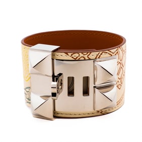Hermes Collier de Chien Light In & Out Bracelet Swift Leather Nata with Palladium Hardware, B Stamp