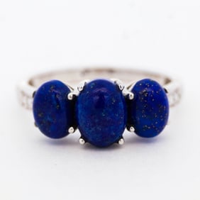18KWG 3.74ctw Lapis Lazuli & Diamond Ring, Size 7.25