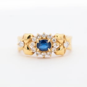 18KYG Mid-Late 20th C. Sapphire & Diamond Cluster Ring, 5.75