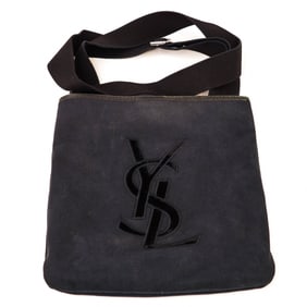 Yves Saint Laurent Black Canvas Shoulder Bag with Velvet YSL Logo