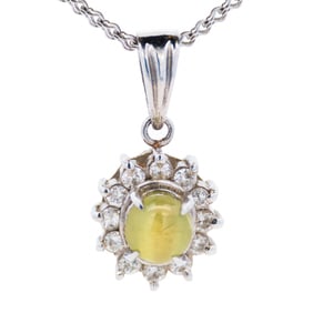 Platinum Diamond & Cats Eye Pendant Necklace 18"