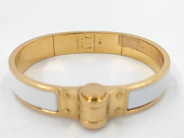 Hermes White Enamel Click Clack Bracelet in Gold Tone