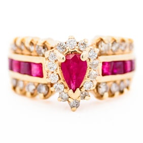 14KYG Oval Cut Natural Ruby & .60ctw Diamond Ring, 5.75