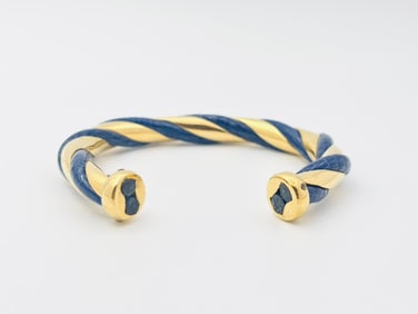 Hermes Twist Exotic Leather Lizard Bangle Blue x Gold Bracelet Bangle