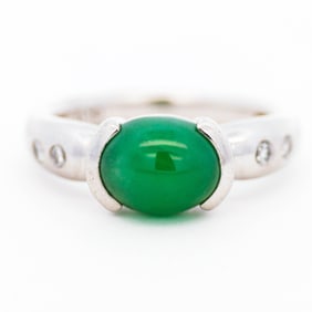 Platinum 2.78ct Jade & .10ctw Diamond Ring, Size 5.75