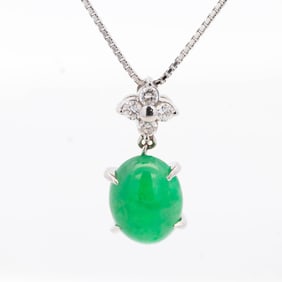 Platinum 4.207ct Natural Jadeite & Diamond Necklace 18" w/Report