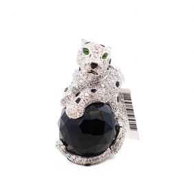 18K White Gold Custom Onyx & Diamond Leopard Pendant 9.81ctw Lab Diamonds