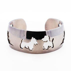 Hermes Scottie Dog 925 Sterling Silver Cutout Cuff Bracelet