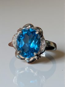 Wintery Blue Topaz & Diamond Cocktail Ring in Platinum