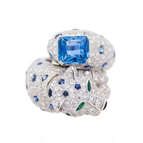 18kwg diamond and spaphire leopard ring 6.31ct