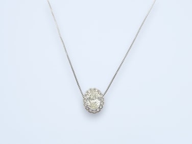 18KWG & Platinum 900 1.003ct Center/1.163ctw Oval Cut Natural Diamond Necklace 18"
