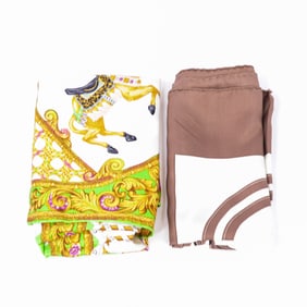 Group of 2 90cm Silk Scarves, Hermes and Dior