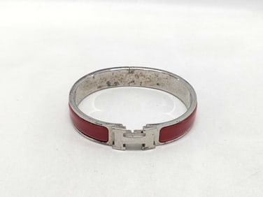 Hermes Clic Clack PM Silver GP Red Bangle Bracelet Accessories