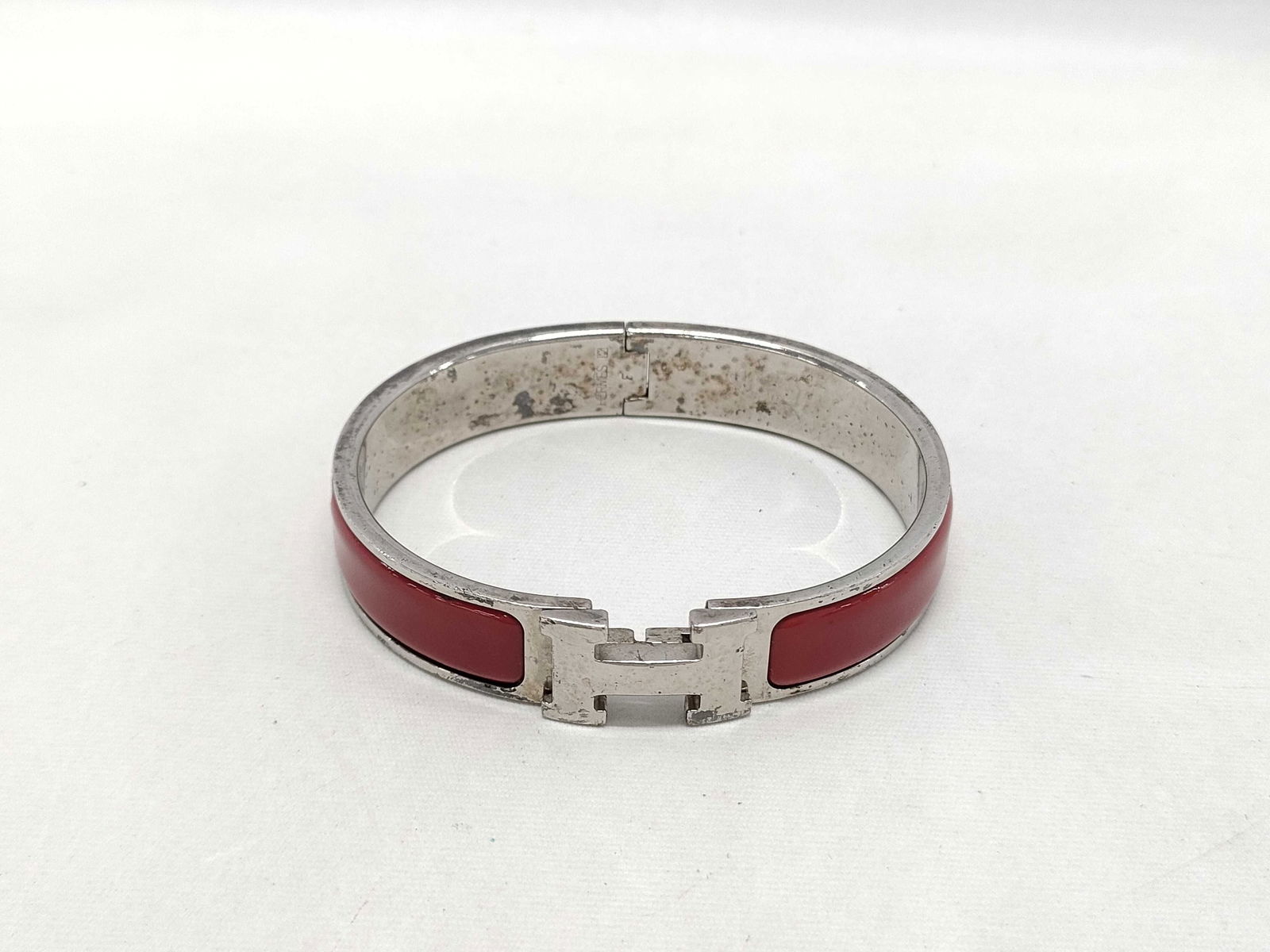 Hermes Clic Clack PM Silver GP Red Bangle Bracelet Accessories (1 of 10)