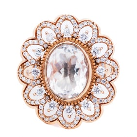 18KRG 3.30ct Hyalite Opal & 0.76ctw Diamond Ring Size 7