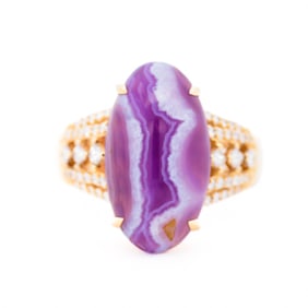 18KYG 6.31ct Grapsesicle Chalcedony & 0.38ctw Diamond Ring, Size 7.25