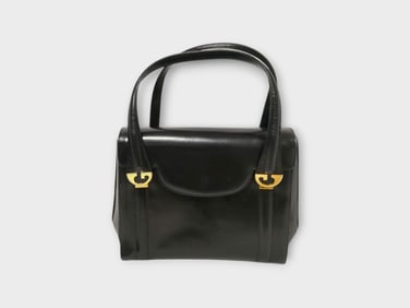 Gucci Vintage G Logo Black & Gold Hardware Handbag